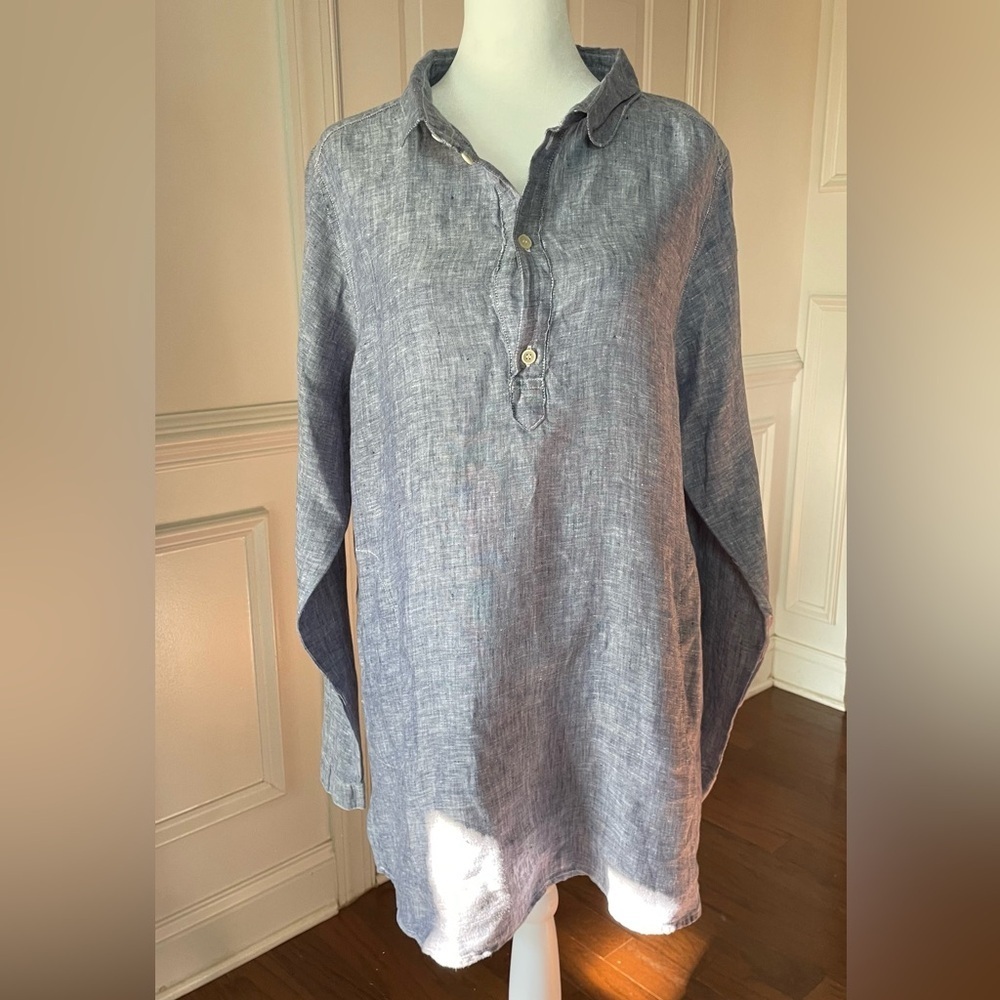 CP Shades 100% Linen Teton Blue Tunic Size Small - Picture 2 of 6